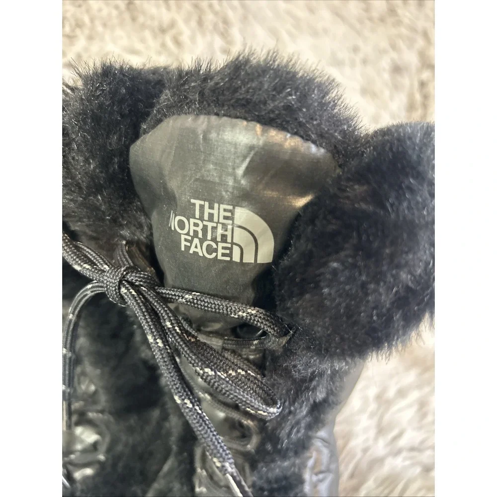 The North Face Sz 6 Nuptse Boots Black Goose Down Faux Fur Winter Snow Grip Puff